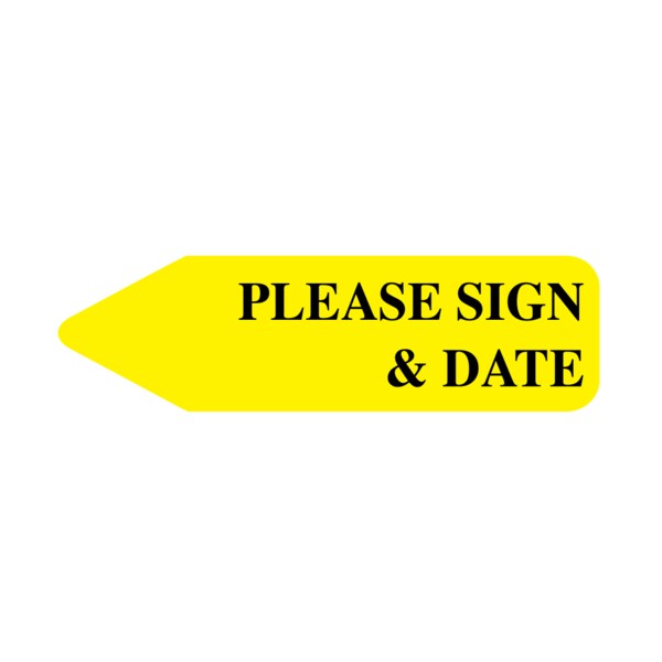 Labeling Flag-Imprinted-Please Sign & Date-Yellow-Re Fill - 9/16" x 2"